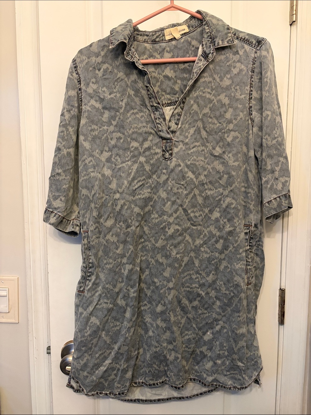 Tencel Tunic Shirt Dress in Faded Blue Print
